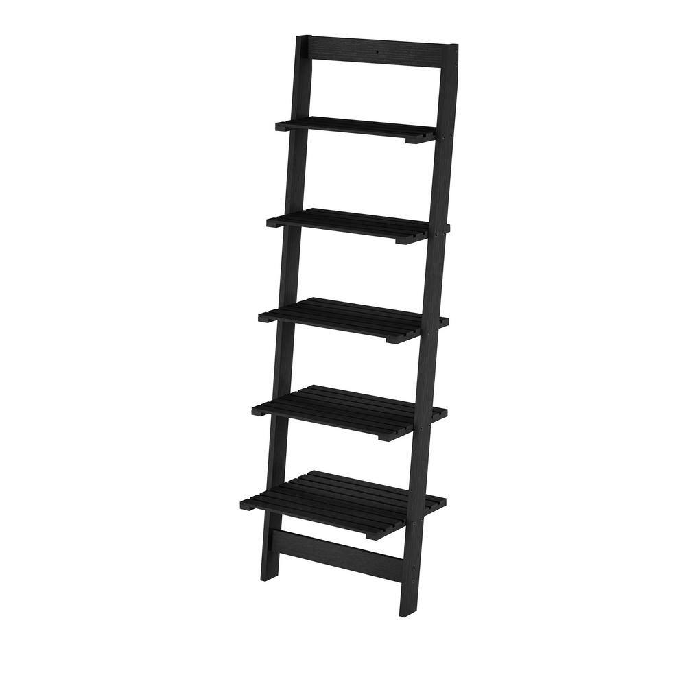 50 in. Black Wooden 5Shelf Leaning Ladder Bookcase with 5Tiers 716007FTV The Home Depot