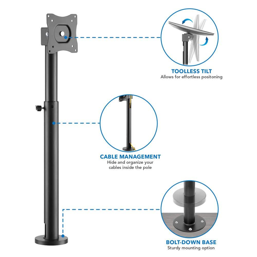 Black Adjustable POS Monitor Mount with Cable Management