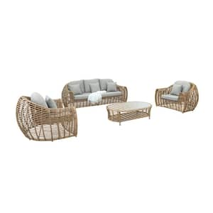 Renava Sandra 4-Piece Wicker Patio Conversation Set with Beige Cushions