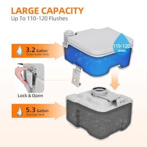 3.2 Gal. Gray Portable Toilet No Leakage Outdoor Camping Flush Toilet with Waste Tank