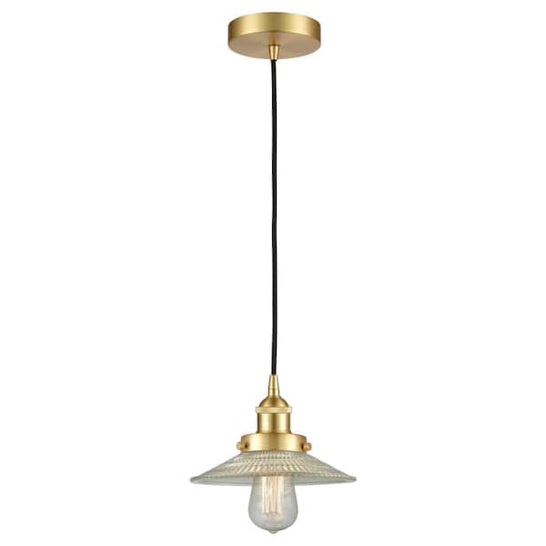 Halophane 60-Watt 1-Light Satin Gold Standard Mini Pendant Light with Clear Glass Shade, No Bulbs Included
