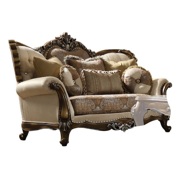 Benjara 39.5 in. Brown Solid Fabric 2-Seater Loveseat with 5 Pillows
