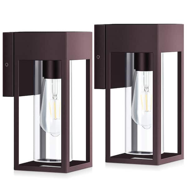 HKMGT 10.2 in. Caramel Modern Porch Lights Outdoor Hardwired Wall Lantern Sconce with No Bulbs Included (2-Pack)