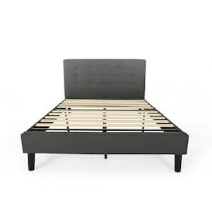Agnew Contemporary Modern Queen-Size Charcoal Gray Fully Upholstered Platform Bed Frame with Button Tufting