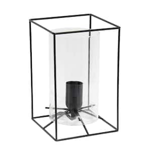 9 in. Black Clear Small Exposed Glass and Metal Table Lamp
