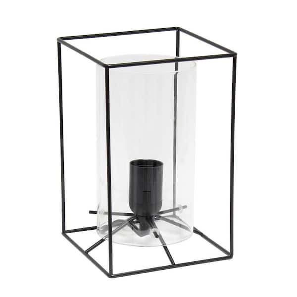Elegant Designs 9 in. Black Clear Small Exposed Glass and Metal Table Lamp