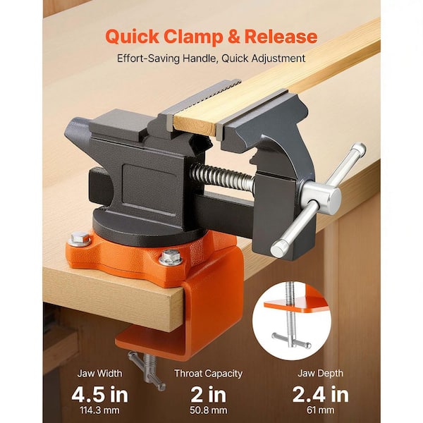 SKYSHALO Bench Vise 4.5 In., Portable Workbench Clamp with 270