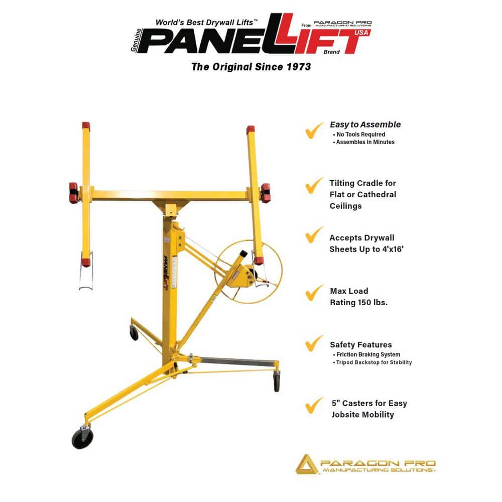 Heavy-Duty Yellow Steel Drywall Lift with 150 lbs Capacity