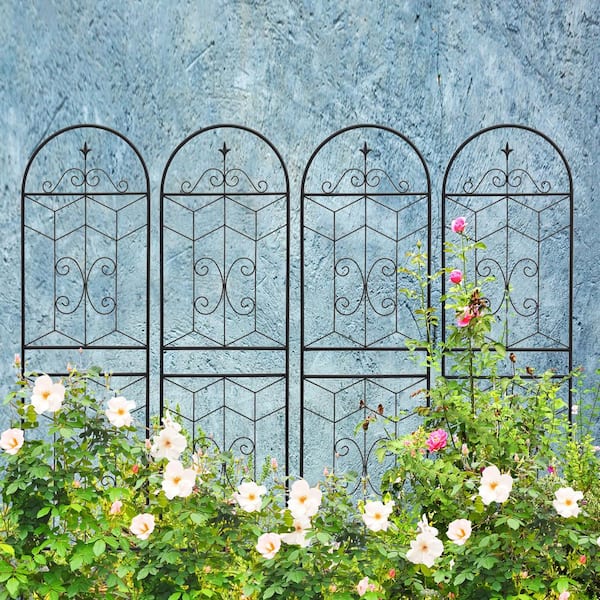 71 in. Rustproof Metal Garden Trellis for Climbing Plants and Flower Support in Black (4 Pack)