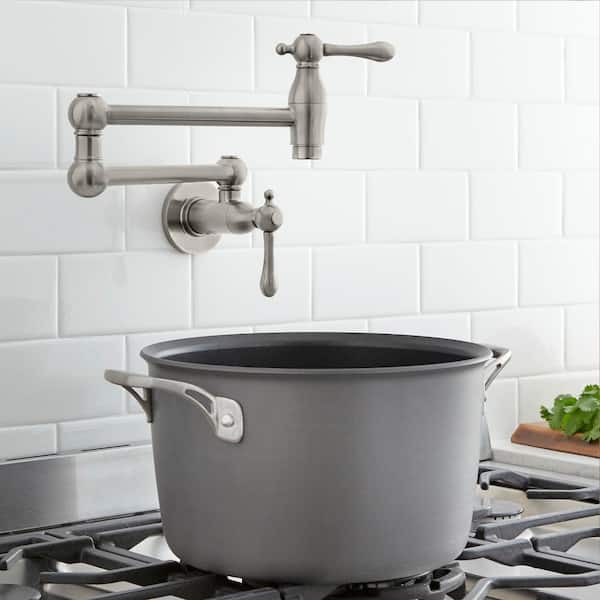 Brushed Nickel Pot Filler Kitchen Faucet Wall Mount Single Cold Swivel Spout Tap 