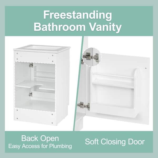 Sheffield Modern 20 in. Bathroom White Bath Vanity with White Ceramic Sink Top, Cabinet, Shelves