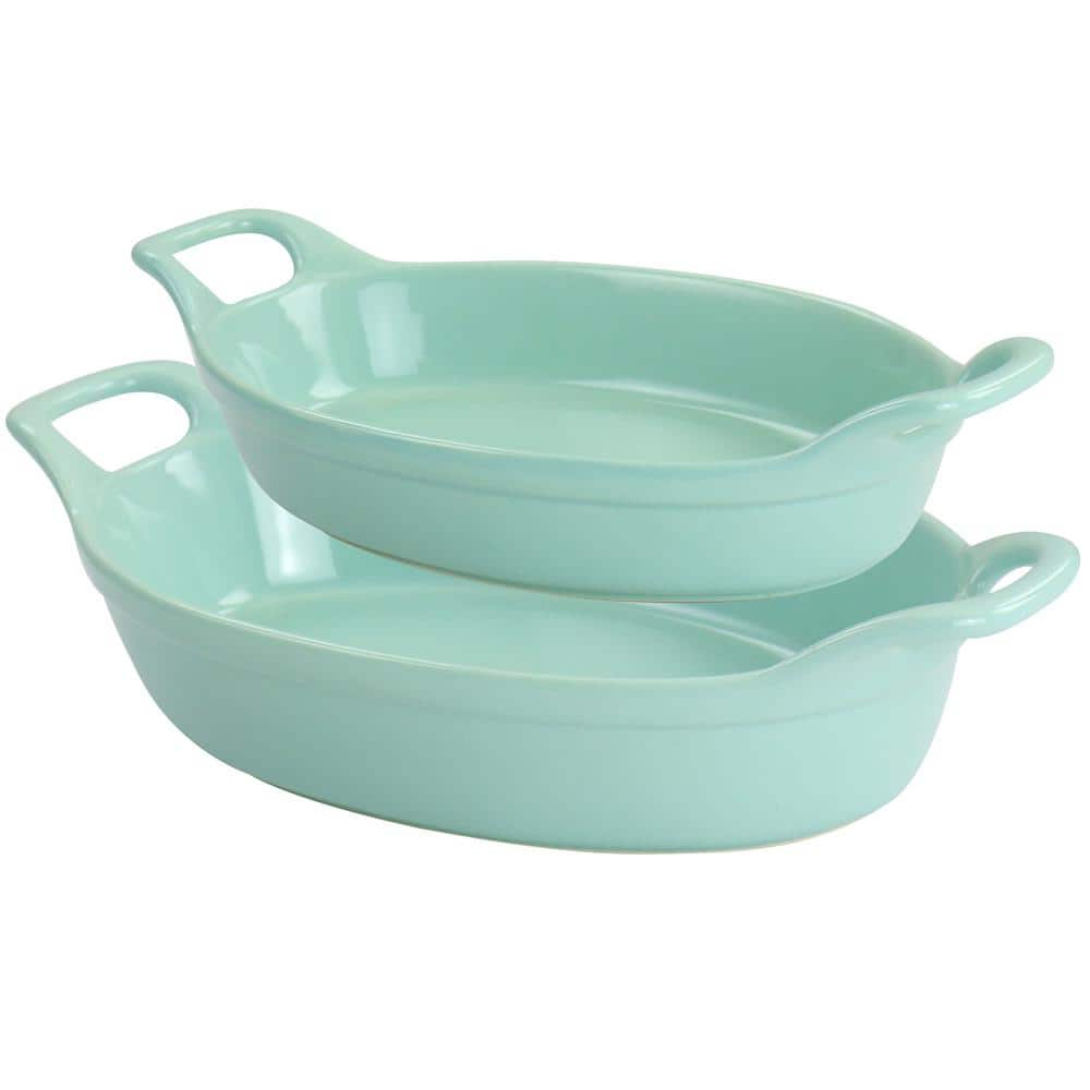 Mint Green Stoneware Oval Baker Set with Handles