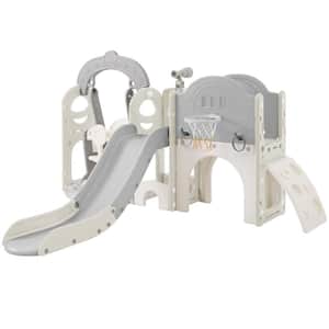 Grey and White HDPE Indoor and Outdoor Playset Small Kid with Swing, Telescope, Slide