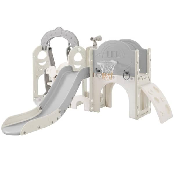 Unbranded Grey and White HDPE Indoor and Outdoor Playset Small Kid with Swing, Telescope, Slide