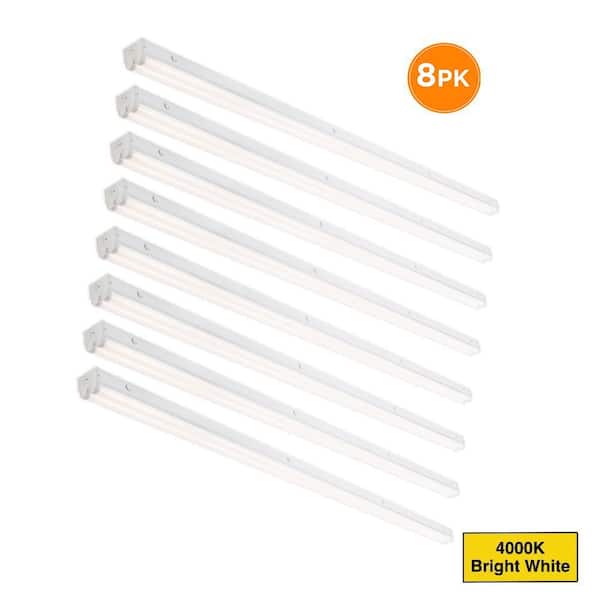 8-Pack 8 ft. Residential 2-Light Integrated LED White Strip Light Fixture 4000K Bright White 9000 Lumens 80-Watt 120V