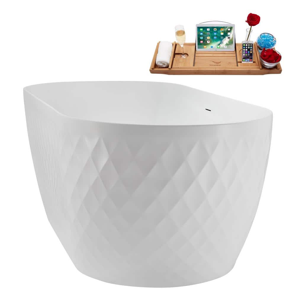 59" Glossy White Acrylic Freestanding Soaking Tub with Tray