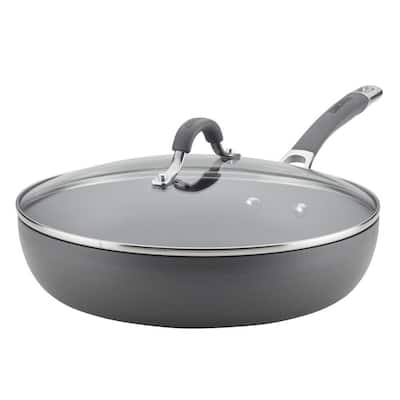 Radiance 12 in. Hard-Anodized Aluminum Nonstick Skillet in Gray with Glass Lid