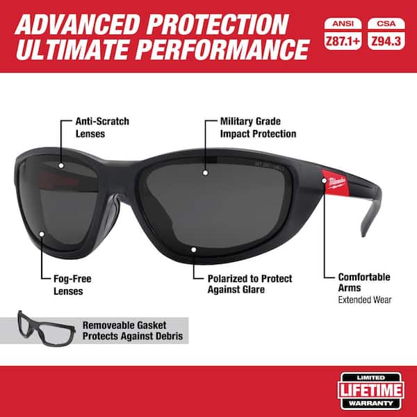 Performance Polarized Safety Glasses with Tinted Fog-Free Lenses and Gasket