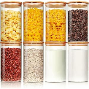 8-Piece Glass Jars Set with Bamboo Lids, Airtight Food Storage Containers for Pantry Kitchen