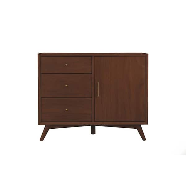Alpine Furniture Flynn Walnut 32 in. H Storage Cabinet with Cabinet, Drawers, Solid Wood, Shelves
