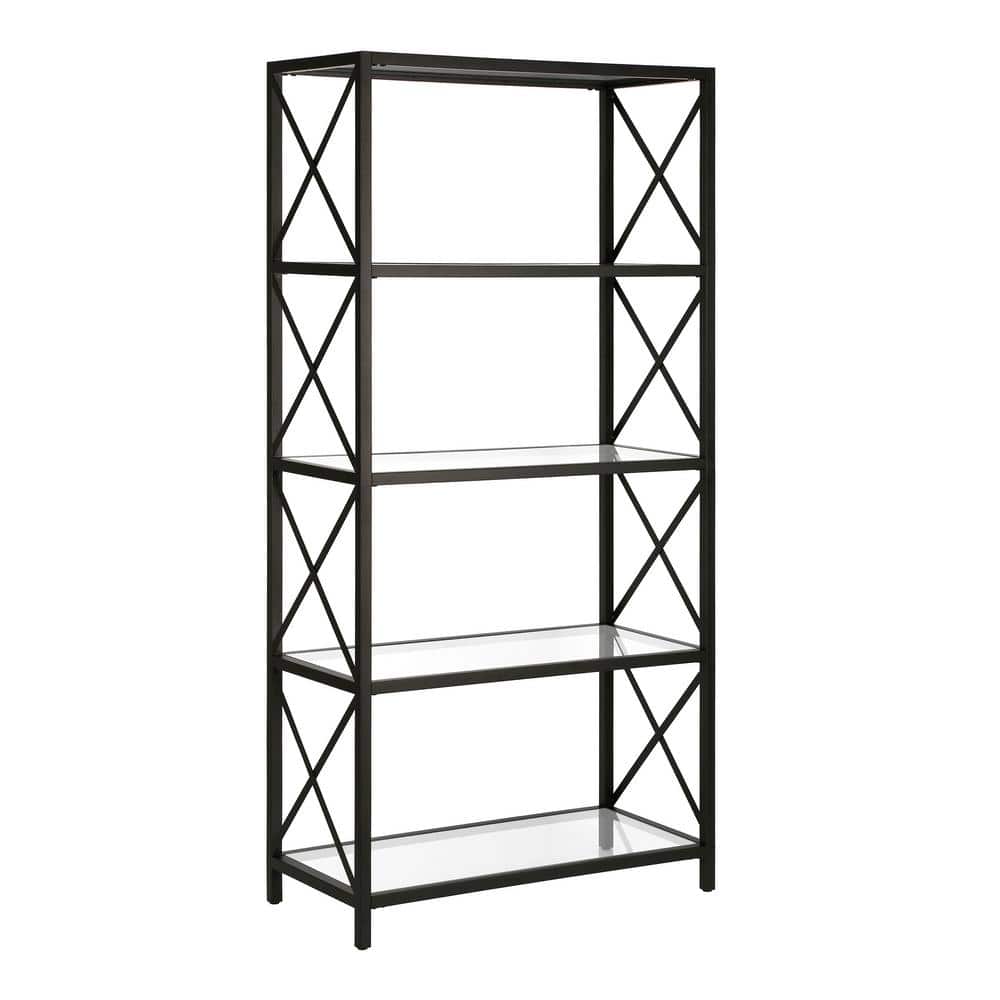 Modern Blackened Bronze 66" High Geometric 4-Tier Bookcase