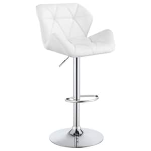 25 in. White and Chrome Low Back Metal Frame Adjustable Bar Stools with Faux Leather Seat (Set of 2)