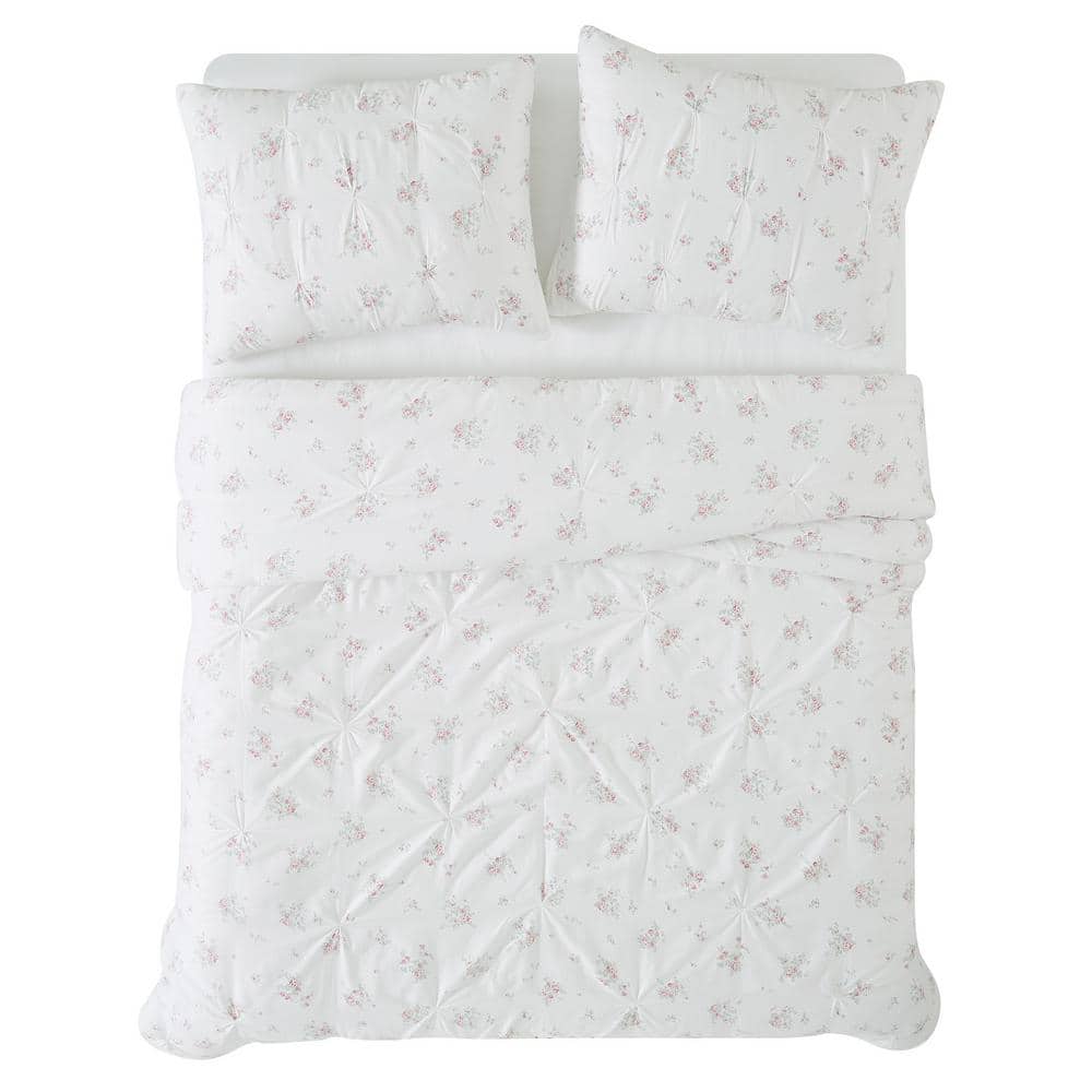 Rosebury White and Pink Cotton King Duvet Cover Set