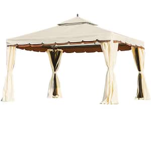 12 ft. x 10 ft. Outdoor Canopy Gazebo Double Roof Patio Steel Frame with Netting Shade Off-White