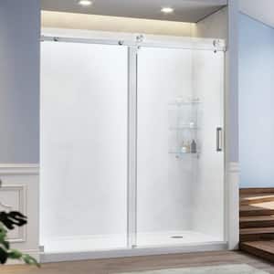 56-60 in. W x 76 in. H Single Sliding Frameless Shower Door in Brushed Nickel,Smooth Sliding,3/8 in.(10 mm) Clear Glass