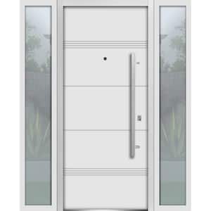 1705 60 in. x 80 in. Left-Hand/Inswing White Enamel Steel Prehung Front Door with Hardware