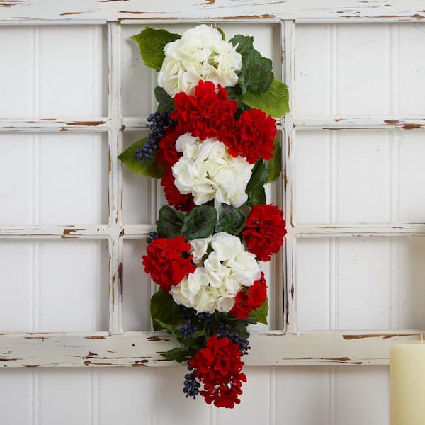 26in. Unlit Artificial Holiday Swag with Geranium and Blue Berry