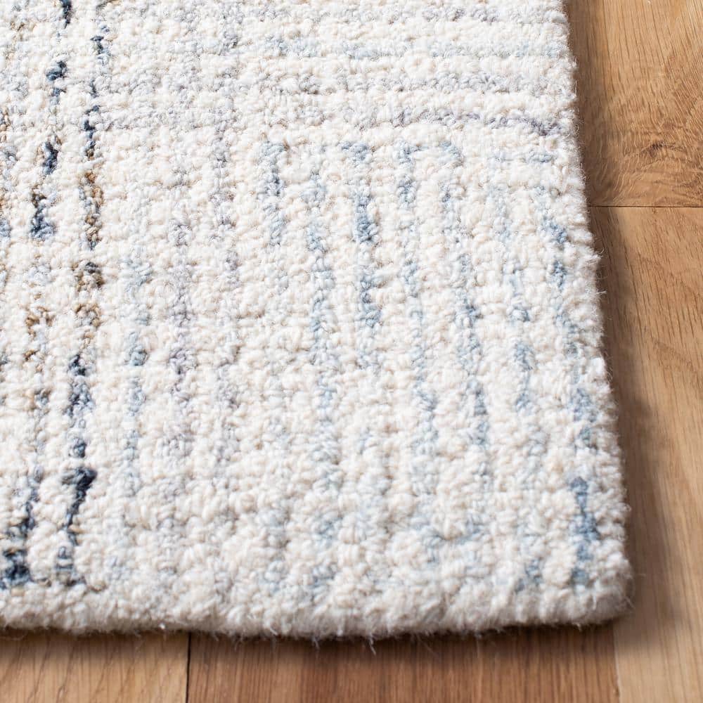 Ivory and Gold Handmade Abstract Wool Runner Rug