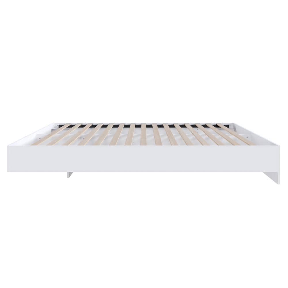 Aerial White Full/Double Floating Platform Bed with Wood Frame