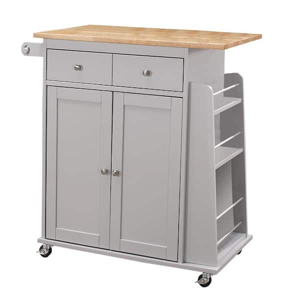 Benjara White 2-Drawer Wooden Kitchen Cart with 3-Side Shelves and 2 ...