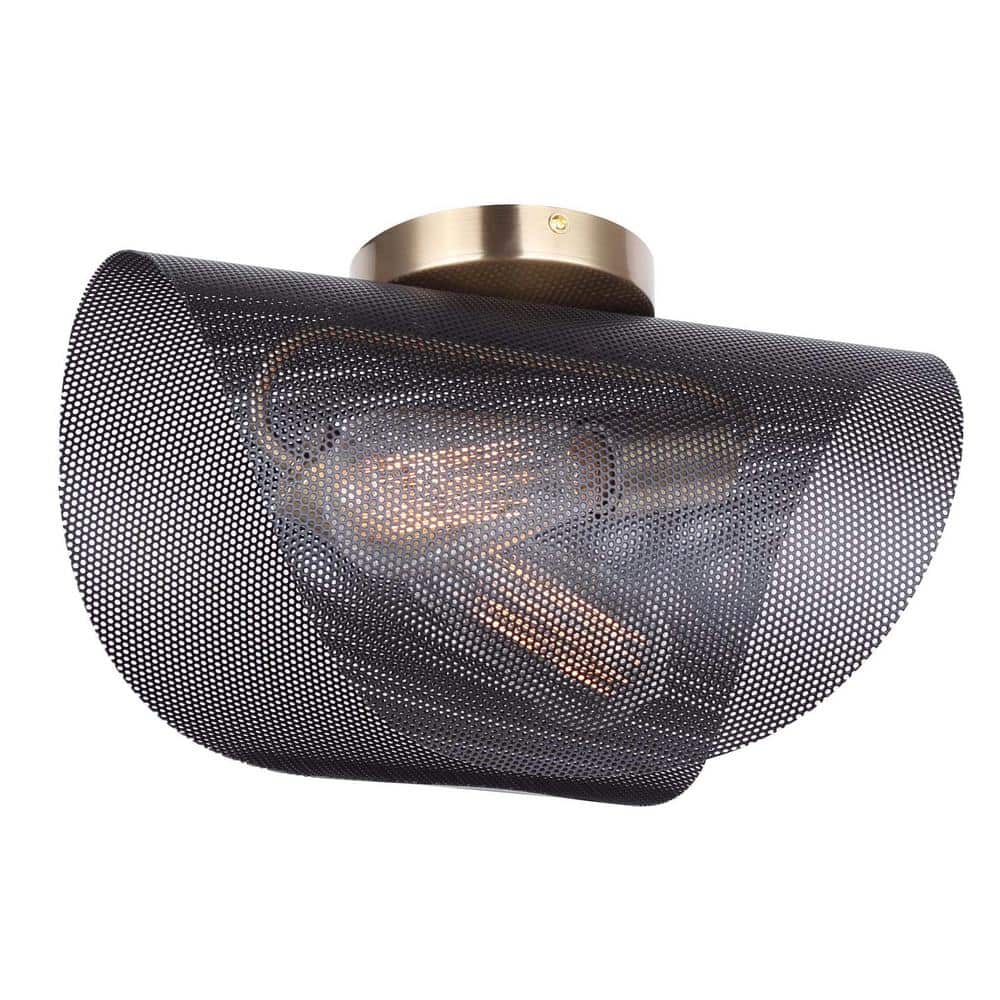 Huxlee 15-Inch Matte Black and Gold Mesh Flush Mount Light