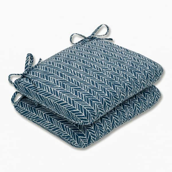 Pillow Perfect 18.5 in. x 15.5 in. Outdoor Dining Chair Cushion in Blue/Ivory (Set of 2)