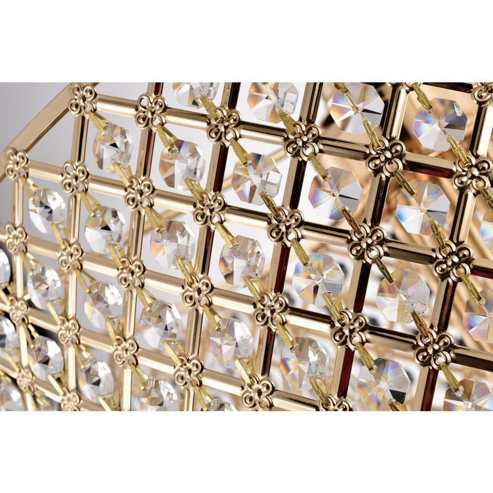 Gold Crystal Drum Chandelier with Cascading Crystals, 17"