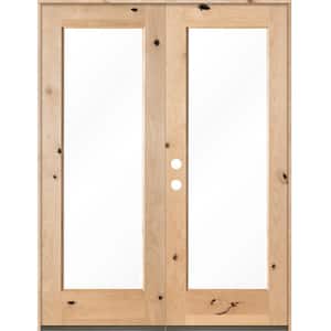 60 in. x 80 in. Rustic Knotty Alder Right Hand Inswing Full-Lite Clear Glass Unfinished Wood Double Prehung Front Door
