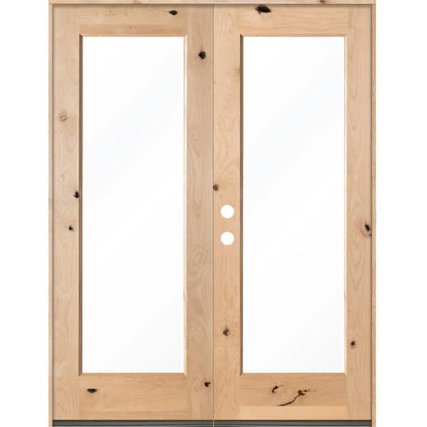 Krosswood Doors 60 in. x 80 in. Rustic Knotty Alder Right Hand Inswing Full-Lite Clear Glass Unfinished Wood Double Prehung Front Door