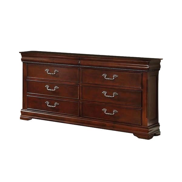 William's Home Furnishing 6 -Drawers 34 in. H x 63 in. W x 15.5 in. D Mandura Cherry Dresser