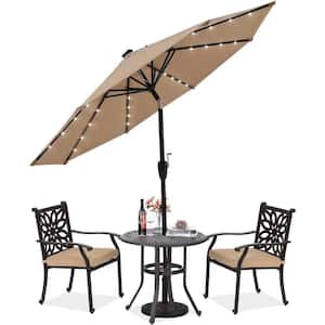 10.5 ft. Aluminum Market Solar LED Tilt Outdoor Patio Umbrella with 32LED Lights, Khaki