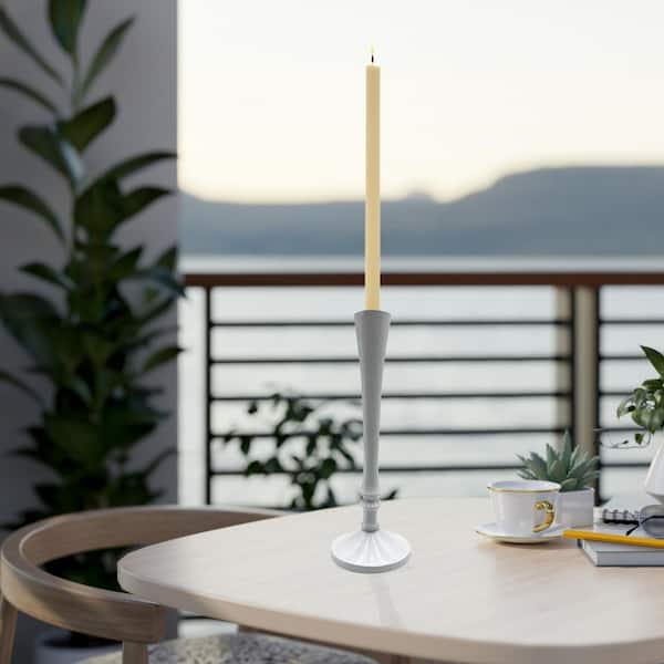White 10 in. Decorative Skinny Aluminum Metal Candle Holder