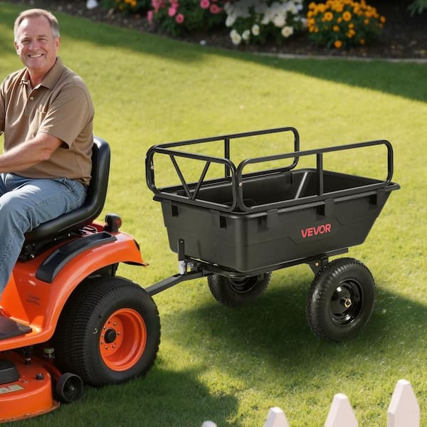 Garden Utility Trailer, 10 cu. ft. Steel Garden Cart, 500 lbs., ATV Tow Behind Poly, 16 in. Tires, Hand Pull/Foot Pedal
