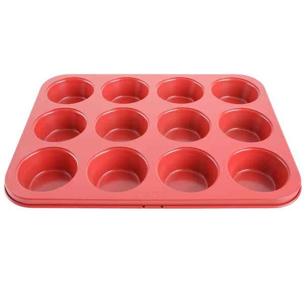 MARTHA STEWART 12-Cup Nonstick Carbon Steel Muffin Pan in Red 985118897M -  The Home Depot