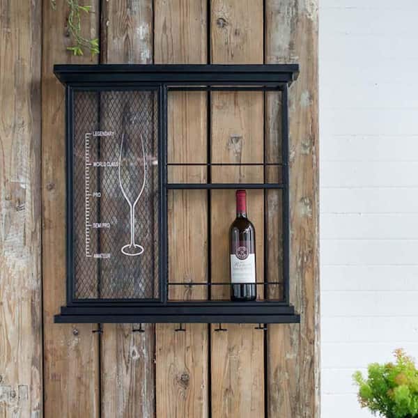 Unbranded 26.00 in. W x 5.1 in. D Black Wine Bar Shelf with Glass Holder and Display Shelve, Decorative Wall Shelf