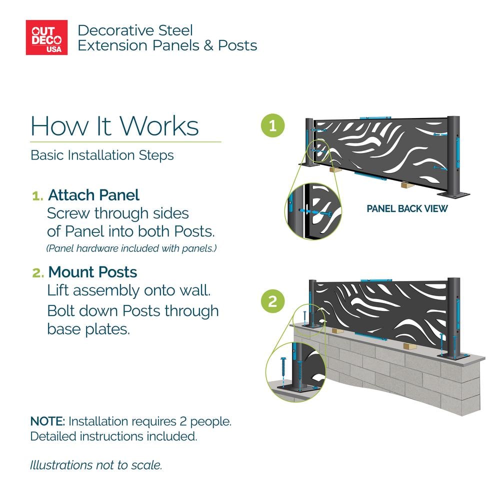 18" Black Galvanized Steel Decorative Screen Panel Post
