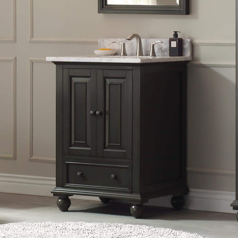 24" Transitional Solid Wood Single Vanity Base in Charcoal Grey