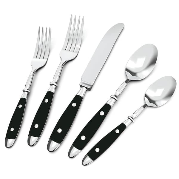 Stainless Steel Flatware Serving Sets 20 Piece Retro Silverware Set with Black Bakelite Handles, Dishwasher Safe