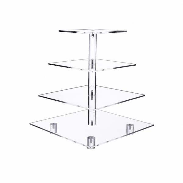 4-Tier Clear Acrylic Cupcake Stand for 50 Cupcakes, Square Dessert Tower for Parties and Events