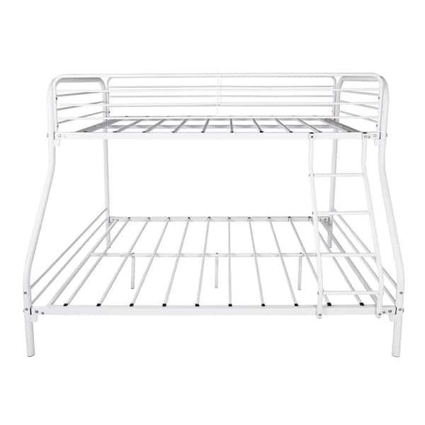 URTR White Twin Over Full Bunk Bed Sturdy Steel Metal Bed Frame with Flat Ladder and Guardrail for Children, Teens, Adults